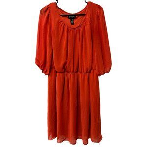 Burnt Orange Knee Length 3/4 Sleeve Sheer Lined Dress Belt Loop Elastic Waist